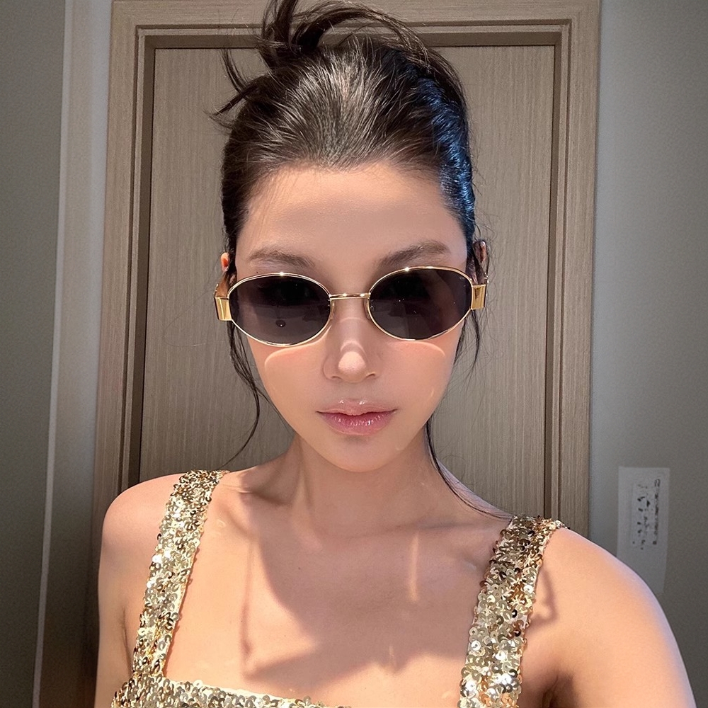 复古老钱风金属椭圆形墨镜女款防晒高级感小框港风凹造型太阳眼镜