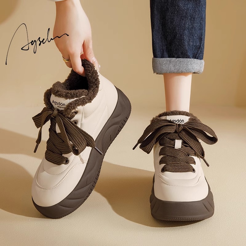 奥古狮登雪地靴女款2025新款冬季加绒保暖面包棉鞋低帮小个子板鞋