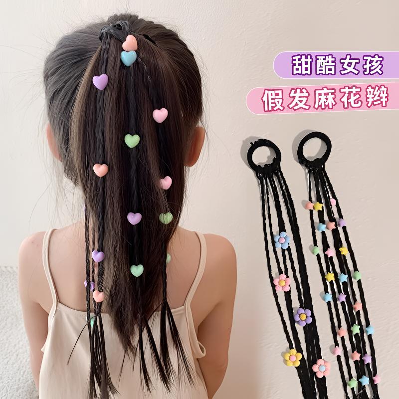 免扎发神器小女孩甜酷拳击辫子新款儿童爱心假发辫发圈女童高马尾