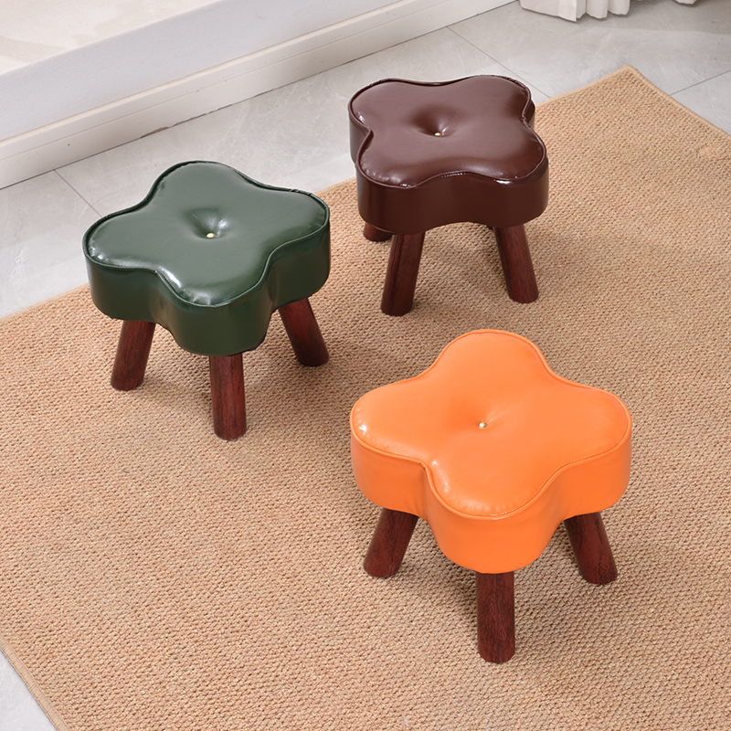 创意四叶草实木凳子家用软包矮凳客厅茶几凳沙发脚凳换鞋凳小板凳