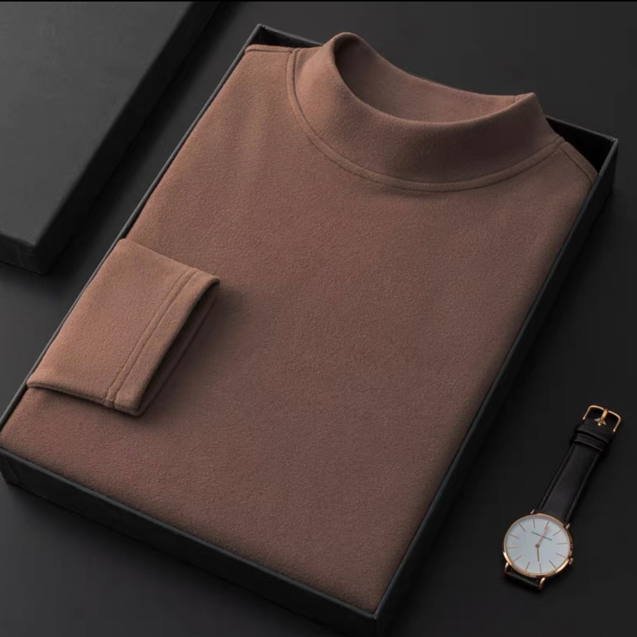 秋冬半高领双面德绒打底衫男春秋款圆领纯色内搭保暖修身长袖T恤