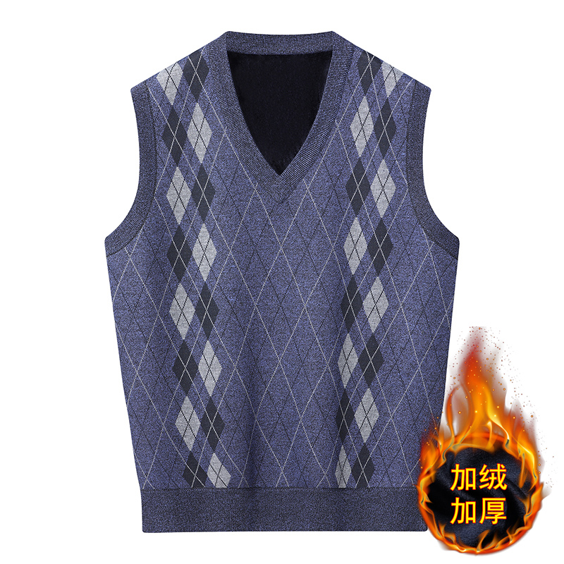 中老年秋冬季男士加绒加厚爸爸装保暖马甲坎肩中年人套头针织背心