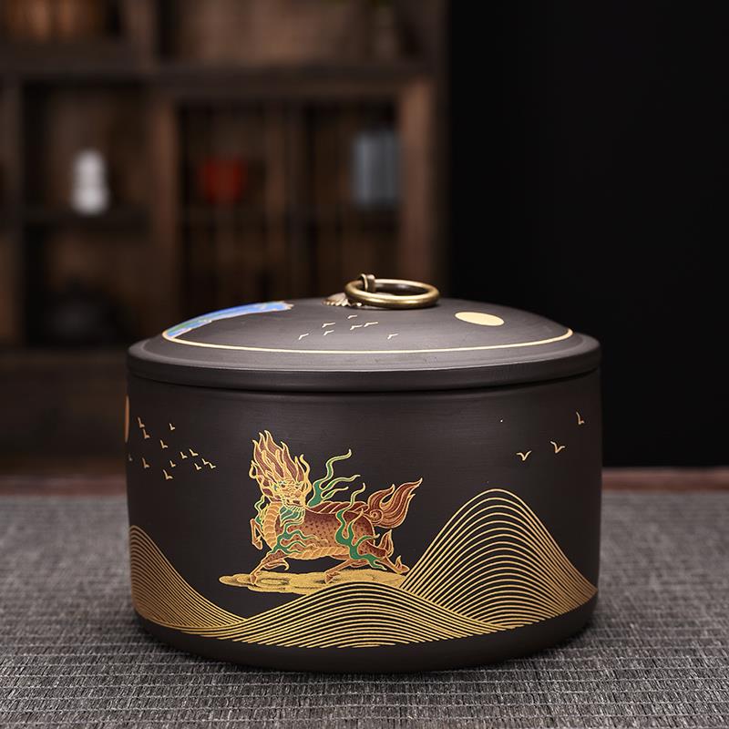 家用茶罐精品高档紫砂茶叶罐大号陶瓷密封罐复古普洱储茶罐紫砂罐