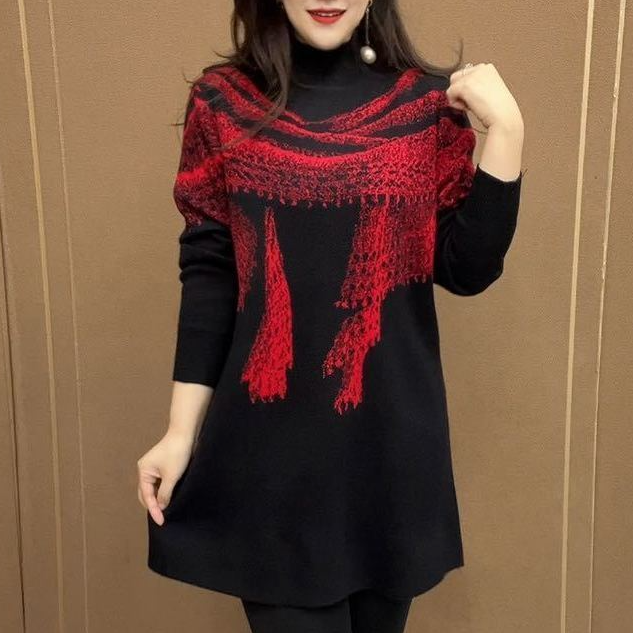 春秋时尚气质大码潮流新款中长款针织裙子中老年妈妈显瘦漂亮毛衣