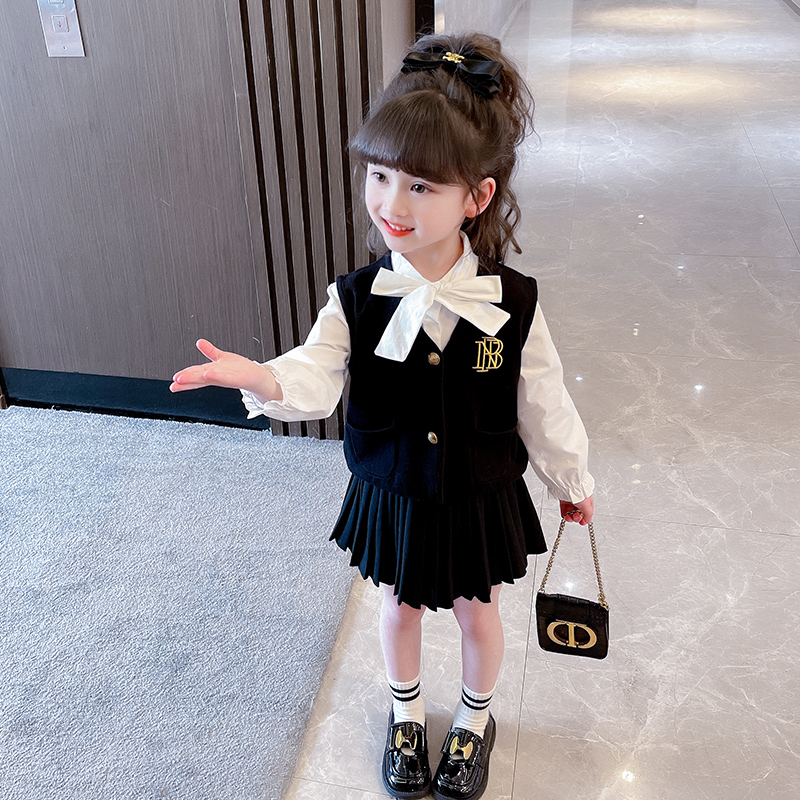 女童秋装学院风套装裙2025新款韩版儿童公主风女宝宝JK三件套网红