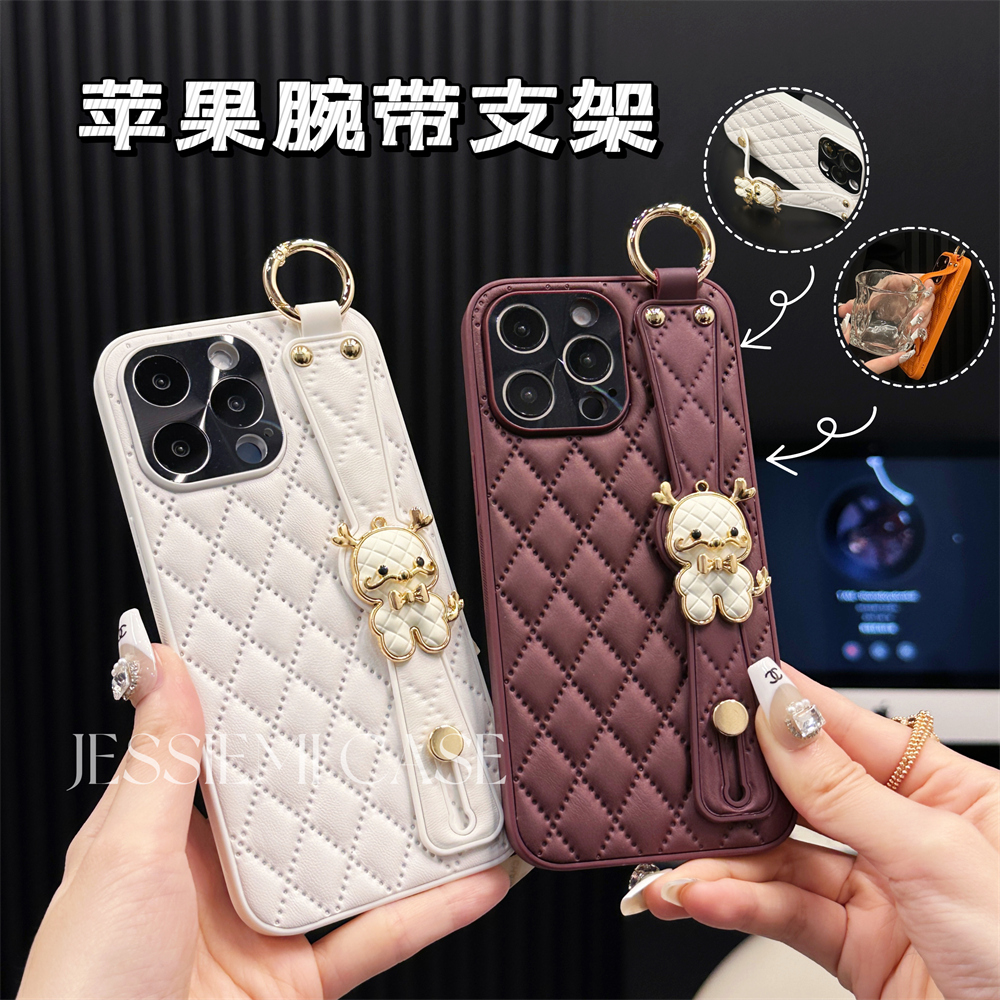 适用苹果15promax手机壳女款小香风iPhone16便携腕带14全包防摔