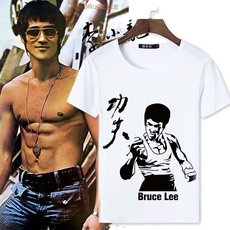 新款夏季短袖李小龙剧照创意个性中国风2024短袖T恤定制DIY上衣男