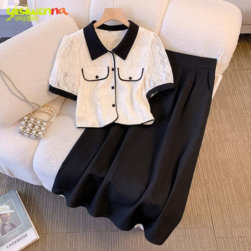 显瘦遮肉套装女2025年新款夏装搭配一整套短袖衬衫半身裙两件套潮