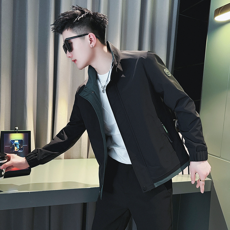 外套男款高级感痞帅春秋季2025新款拼色潮牌男装外衣高档立领夹克