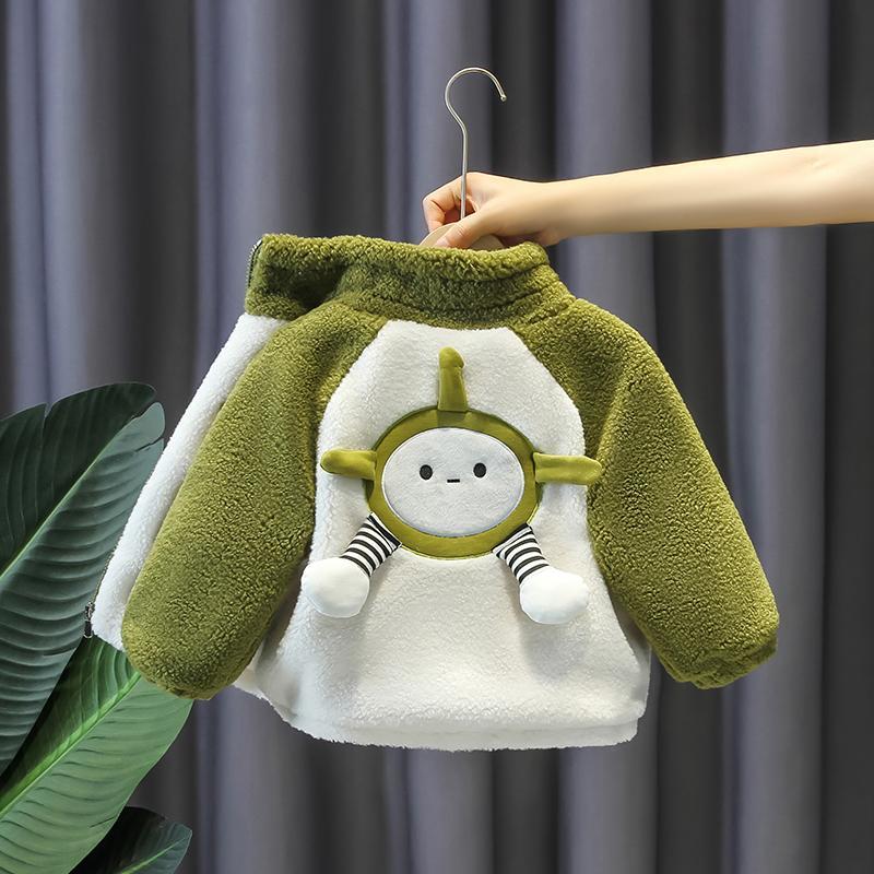 宝宝外套时髦加绒加厚保暖冬装儿童2025新款时尚拼接毛毛衣潮童装