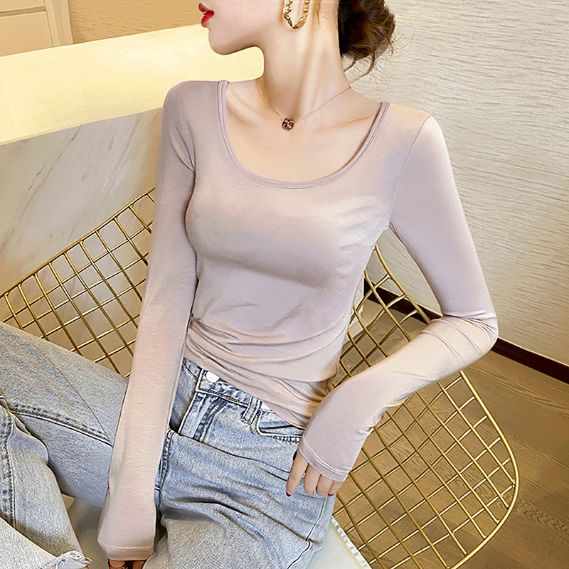莫代尔打底衫女长袖T恤内搭春秋冬2023年新款U领紧身薄款早秋上衣