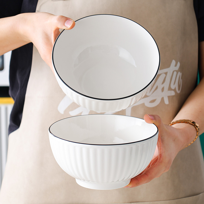 6个装面碗家用陶瓷吃面碗6英寸大号饭碗简约大碗网红创意碗餐具