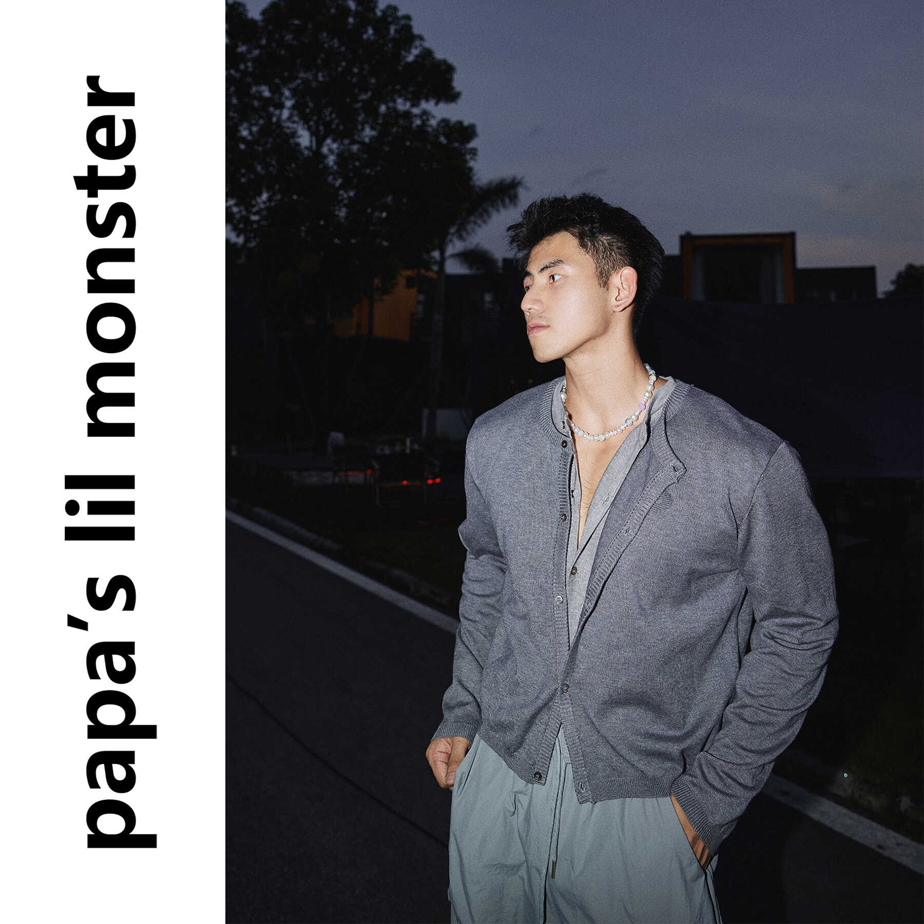 PAPASLILMONSTER秋冬撞色拼接old money时髦假两件毛衣开领针织衫