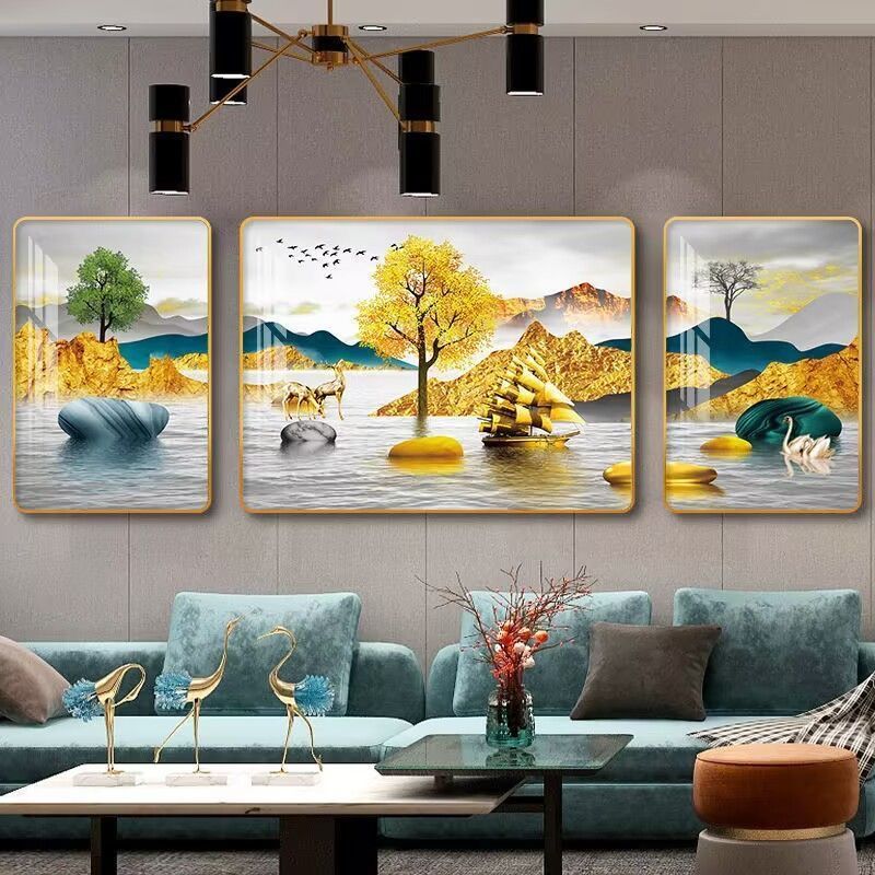 高档轻奢现代简约餐厅装饰画沙发挂画客厅装饰画大气山水画墙壁画