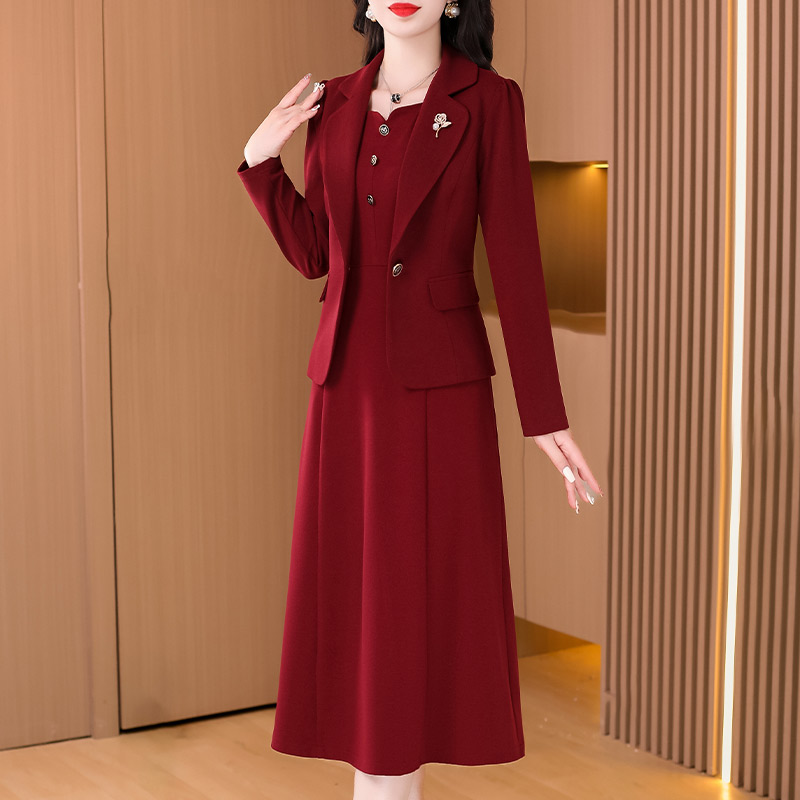 喜婆婆婚宴装平时可穿连衣裙女春秋新款结婚礼服妈妈高贵两件套裙