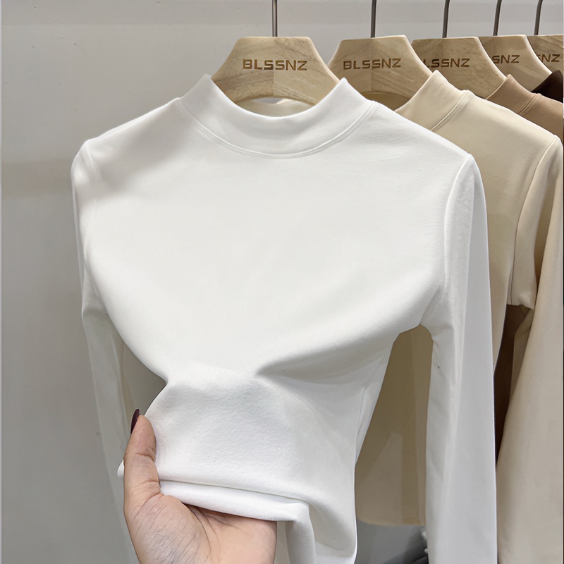 半高领双面德绒打底衫女秋冬季加绒内搭纯色上衣洋气衣服保暖t恤