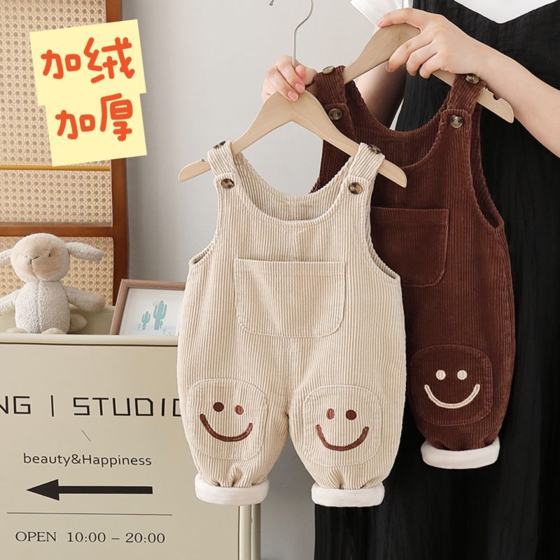 婴儿背带裤冬款2024秋冬季款男女童灯芯绒背带裤宝宝洋气连体裤潮