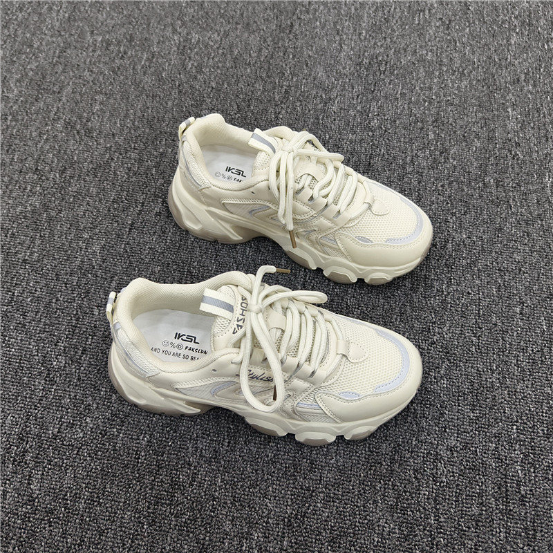 系带女2025年秋季新款双网厚底软底透气运动百搭学生小白鞋网面