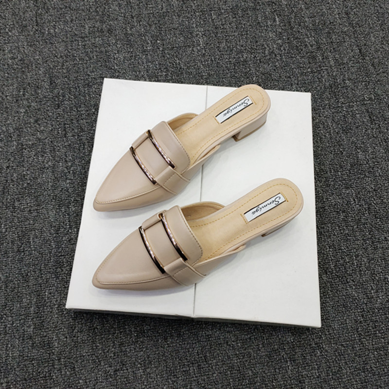 2025秋季新款网红尖头气质半拖鞋低跟包头托穆勒鞋中跟外穿懒人鞋