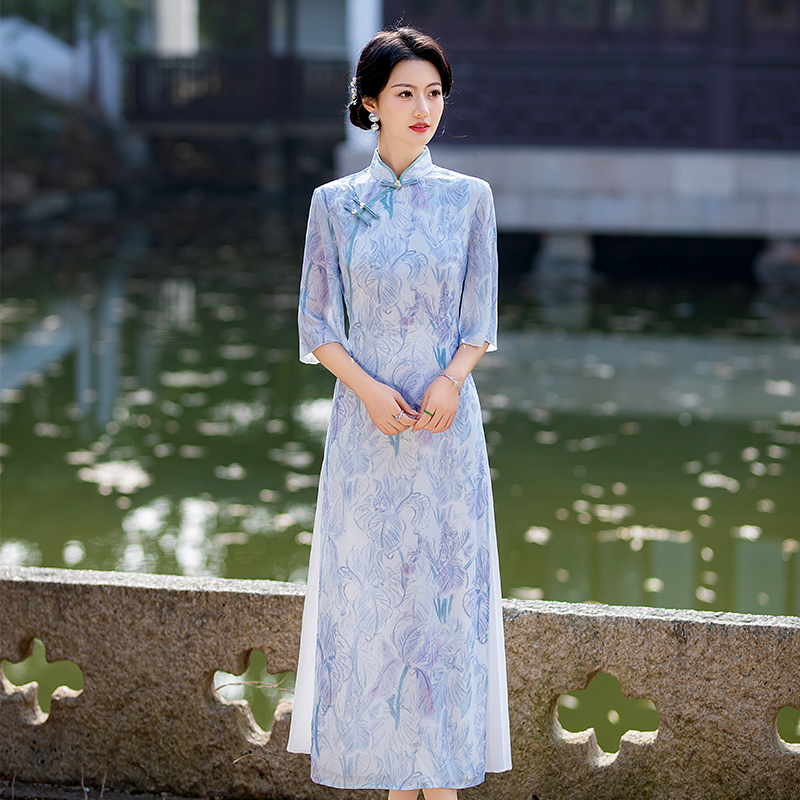 [Feel33]2025新款新中式改良奥黛旗袍连衣裙气质时尚日常满庭芳华
