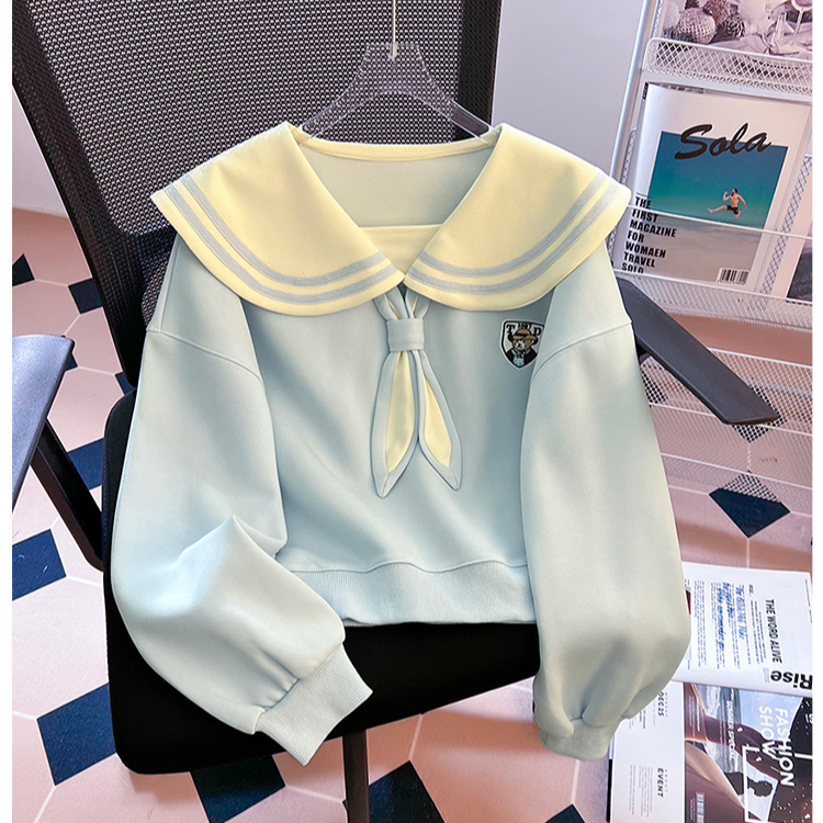 中大童学院风娃娃领长袖秋季卫衣假两件海军领上衣女童洋气外套潮