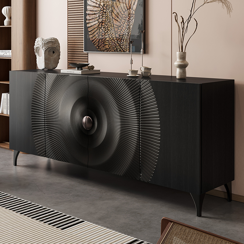 意式极简玄关柜水波纹手工雕花储物收纳柜斗柜新款2025高档大气