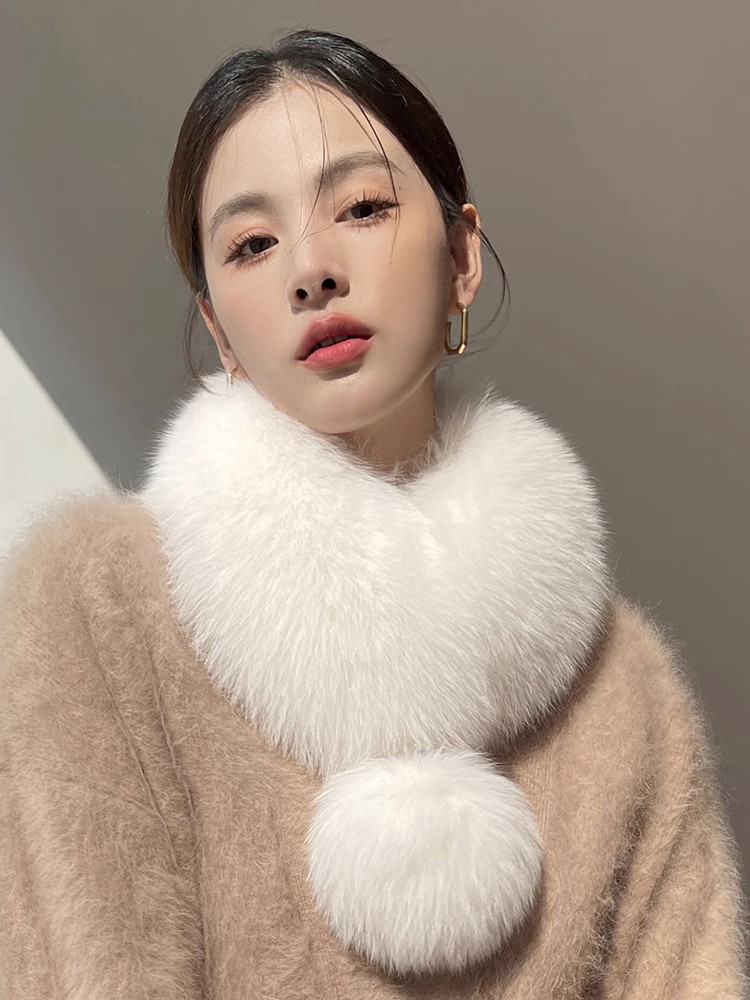 韩版仿狐狸毛围巾女秋冬百搭短款大毛球皮草磁铁吸扣毛毛围脖气质