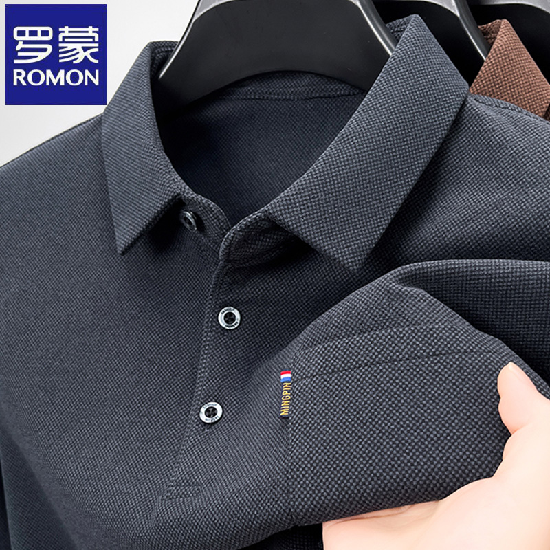 罗蒙春秋季男士休闲polo衫韩版高档翻领上衣长袖商务宽松潮流T恤