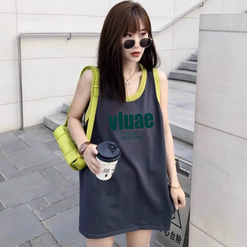 纯棉无袖坎肩中长款T恤女夏季设计感独特别致宽松外穿背心上衣服