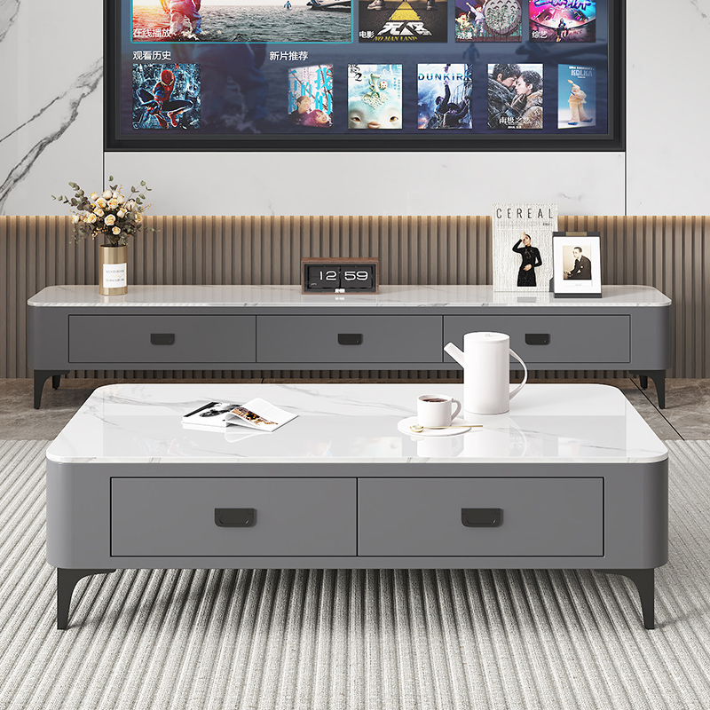 客厅家用岩板茶几2024新款轻奢桌高级感小户型落地茶几电视柜组合