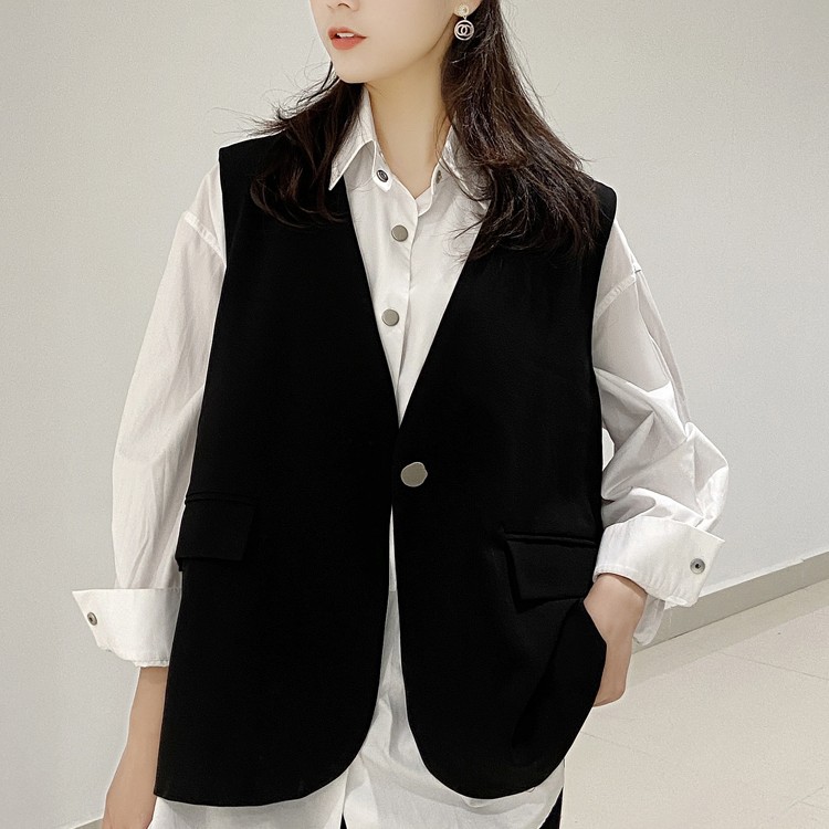 西装背心小马夹女春秋新款外穿设计感宽松小个子短款西服马甲外搭