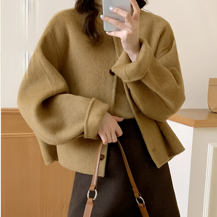 圆领小香风大衣女短款秋冬新款韩版高端气质宽松毛呢外套