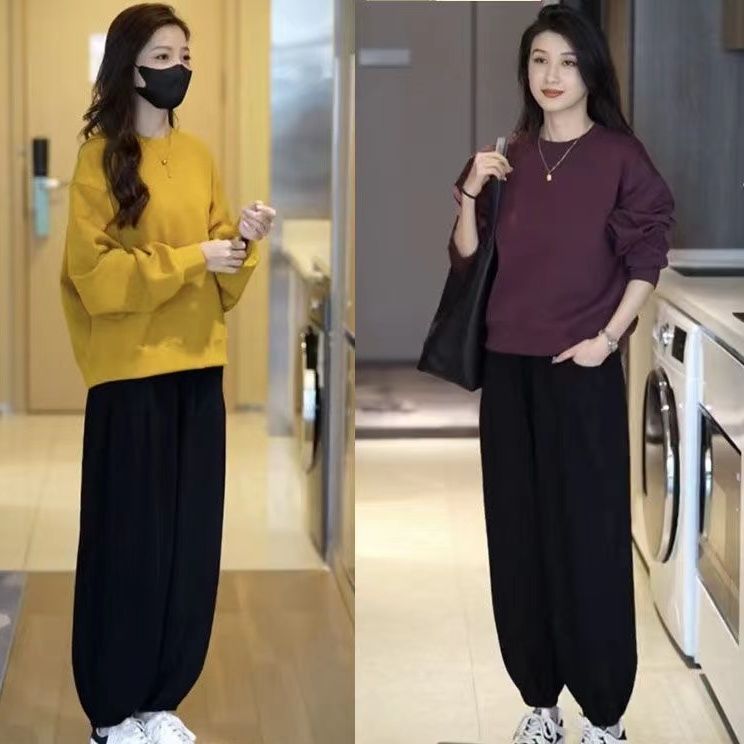 高级两件搭显一整套遮微胖秋衣套装瘦时尚感系龄穿肉奶减搭配卫装