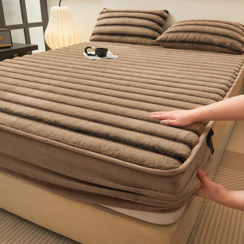 冬季兔毛绒床笠家用加绒珊瑚牛奶绒床垫保护罩床单床罩套防尘罩