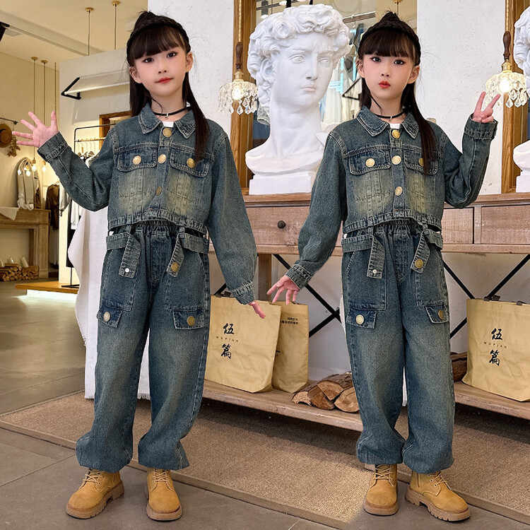 女童秋季套装牛仔外套裤子两件套时髦洋气女孩秋装中大童2025新款