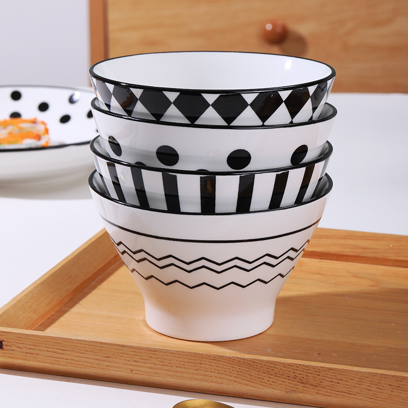 【买4送4】家用米饭碗赫本风斗笠碗5英寸陶瓷碗4色各两只8只装大号