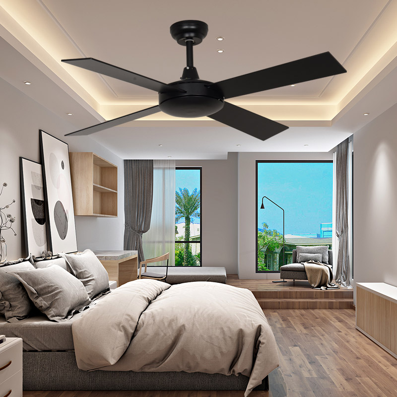 新简约大风力无灯工程写字楼黑色Loft风扇静音美式家用商用吊扇灯