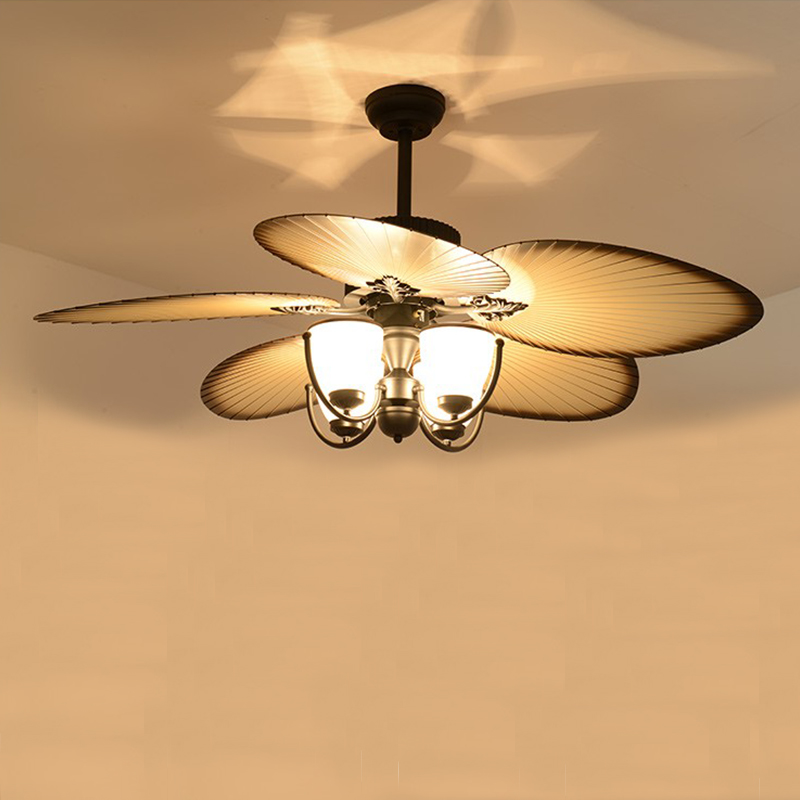 新美式吊扇灯餐厅带电扇吊灯复古客厅灯具三色变光卧室家用风扇灯