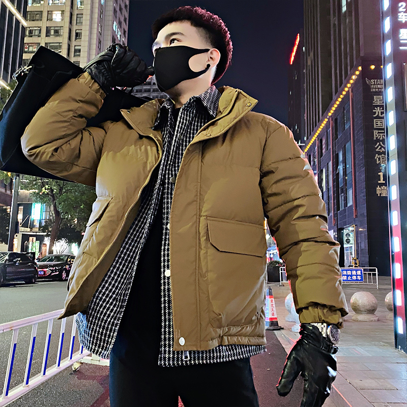 潮牌假两件大码男棉服冬季保暖加厚工装立领棉衣男士冬装宽松棉袄