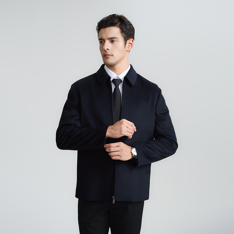 【双面双层羊绒】100%羊绒夹克男短款加厚双倍保暖轻便羊绒茄克外套