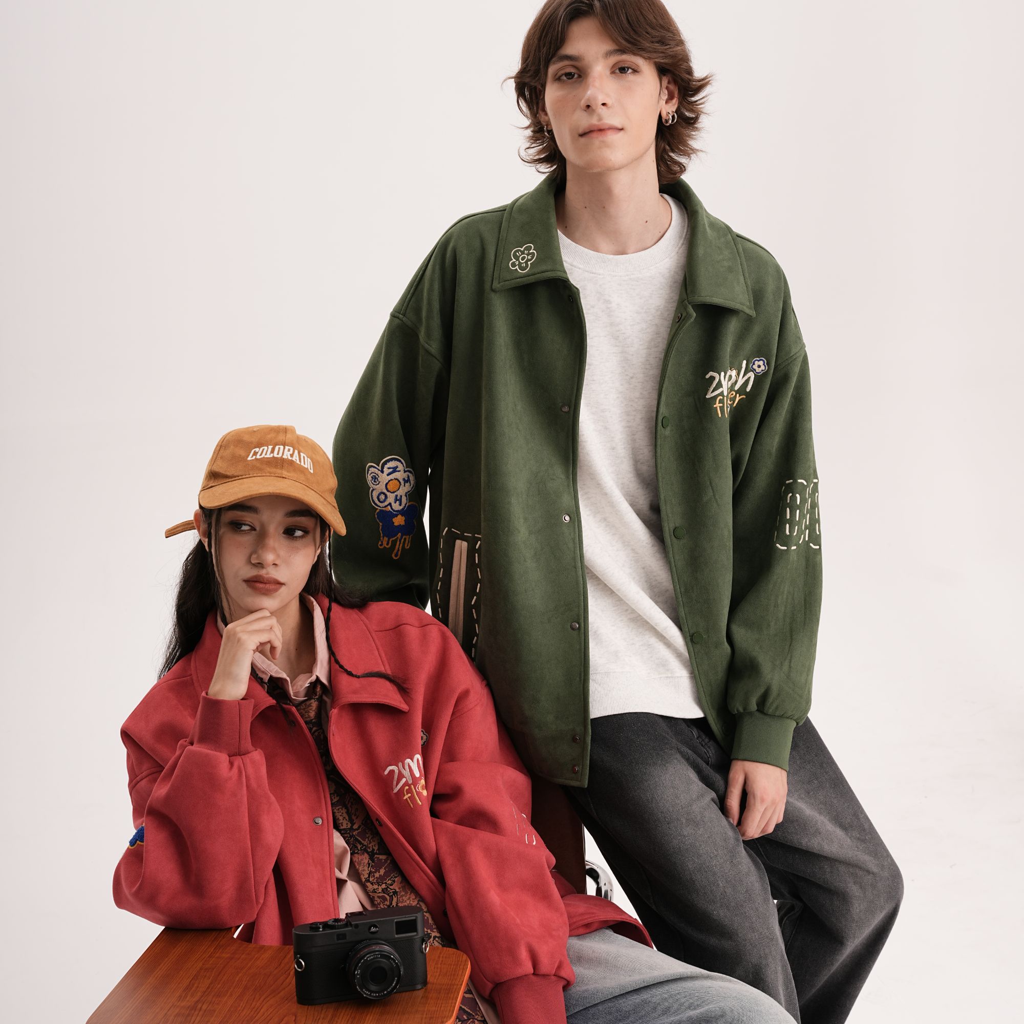 【轻奢好物】ZMOH常规款刺绣夹克仿麂皮绒美式复古外套棒球服男女款