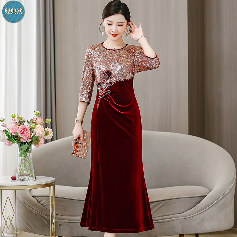 婆婆装连衣裙妈妈婚宴礼服喜上档次洋气高档气质奢华时尚轻奢长裙