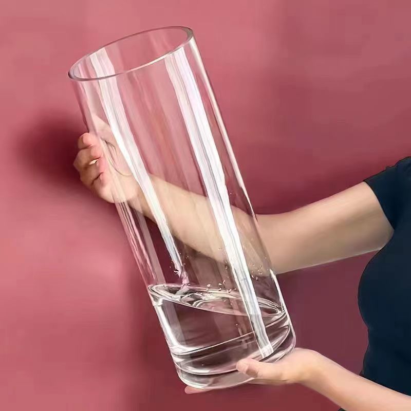 亚克力防摔花瓶摆件客厅插花透明水养富贵竹直筒轻奢高级感醒花桶