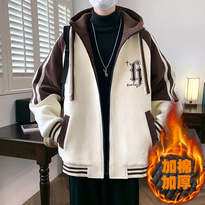 秋冬季新款学生青少年百搭夹克保暖加棉加厚连帽奥粒绒绒韩版棉服