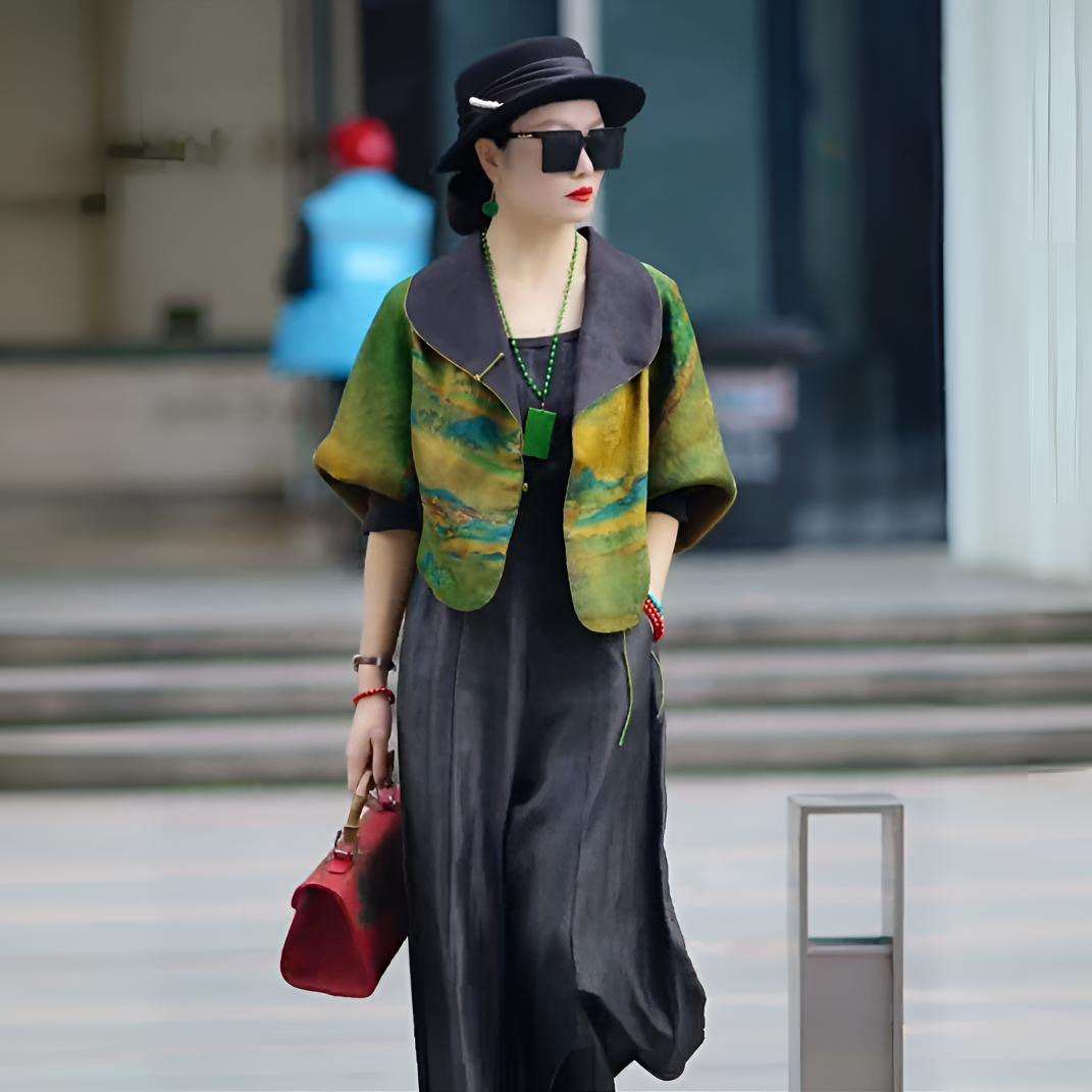 【双赢专属】香云缎印花披肩外套2025春秋新款长袖高档开衫上衣外搭