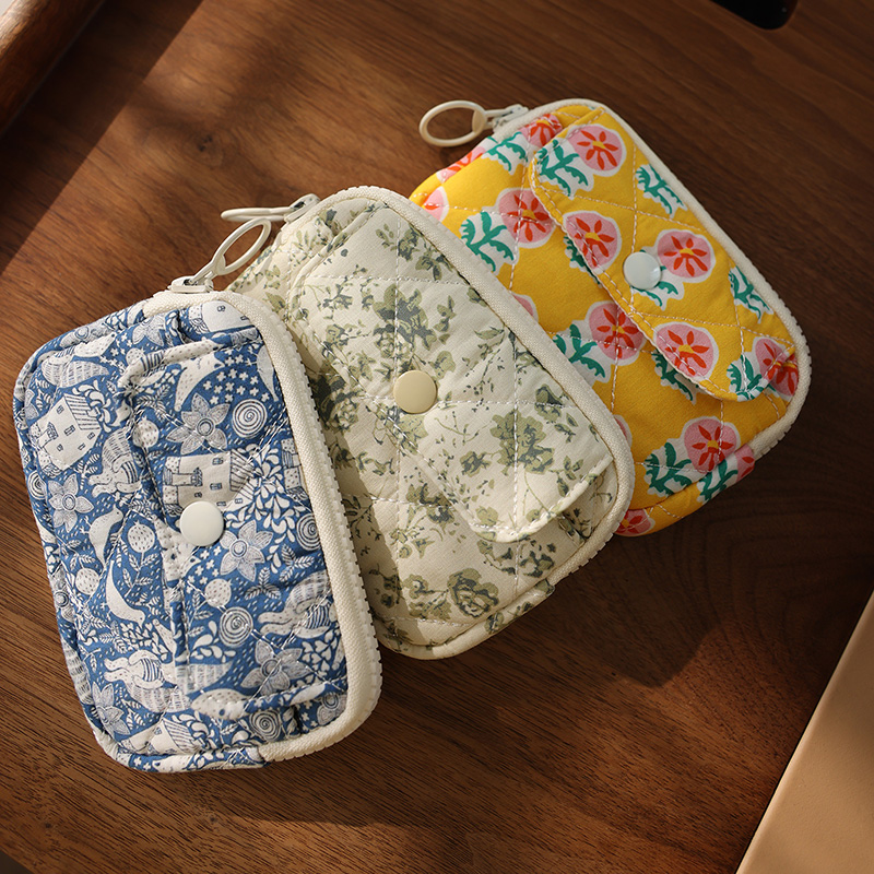 美摘多功能小包银行卡身份证口红首饰零钱收纳包花朵卡通可爱风女