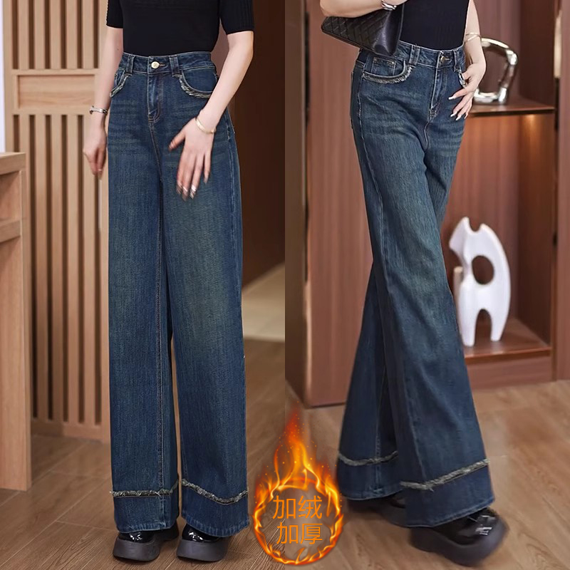 大脚裤牛仔阔腿裤女2024秋冬新款高腰显瘦直筒宽松休闲拖地喇叭裤