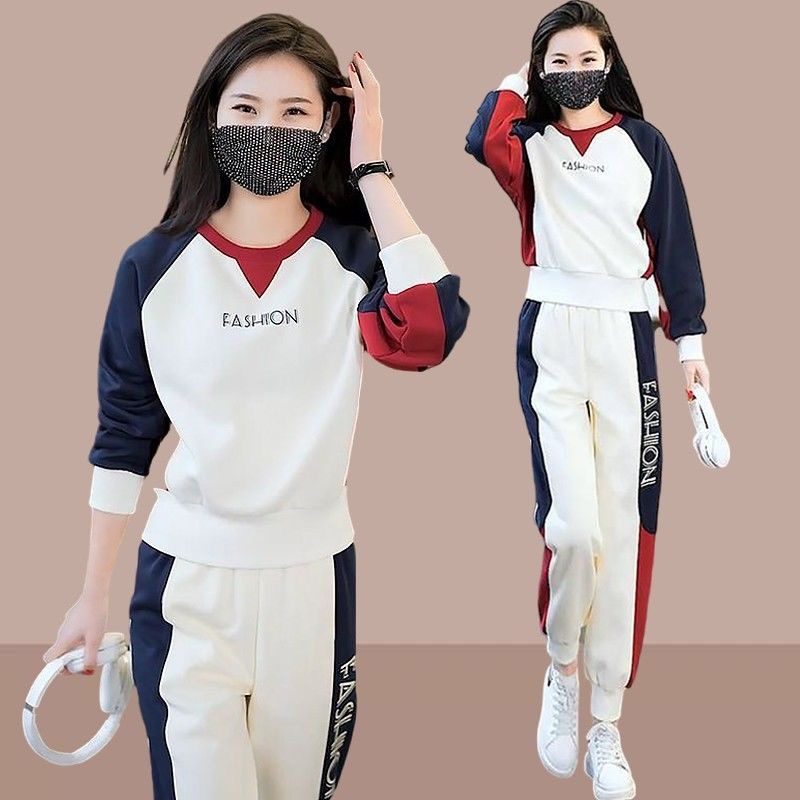 2024新款气质收腰显瘦减龄百搭圆领潮流拼色撞色卫衣早秋两件套