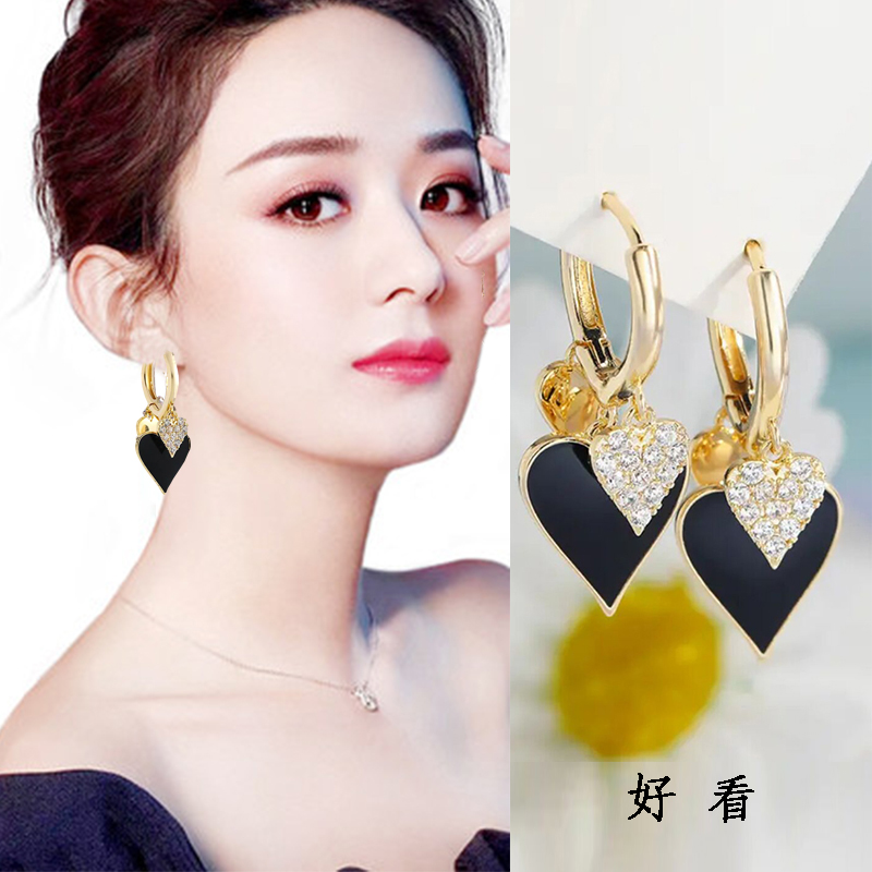 铜合金耳饰 红桃爱心耳环女气质时尚个性网红耳扣耳饰品精致红色