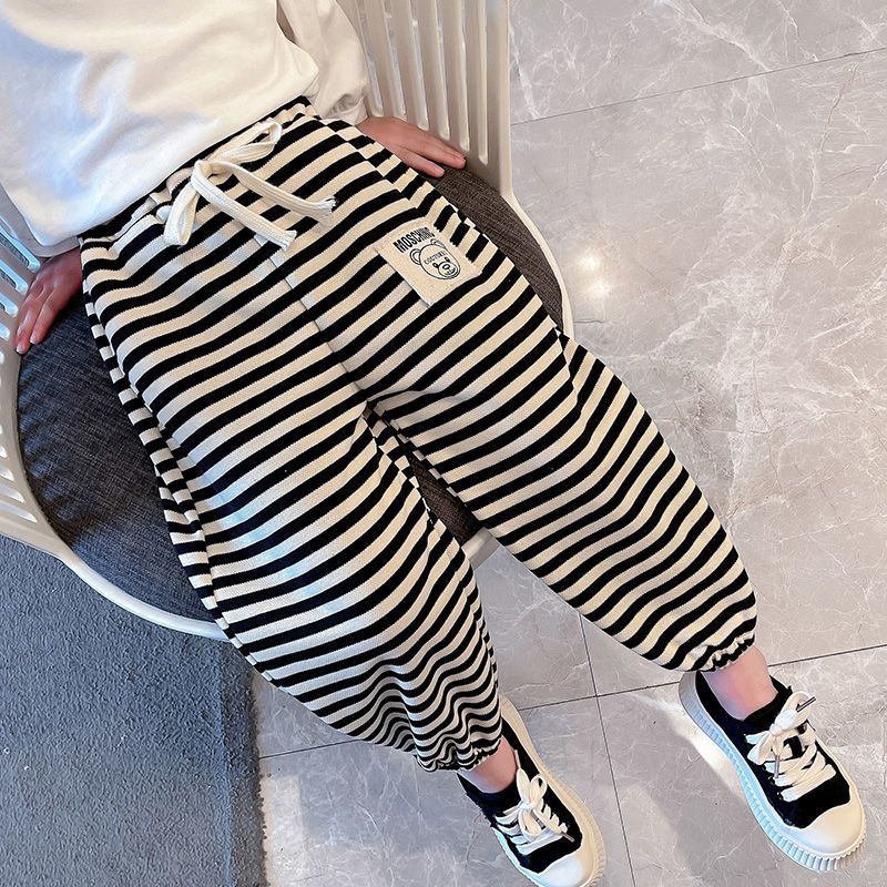 339儿童裤子春秋季新款男童时髦条纹款加绒休闲裤宝宝女童装春装